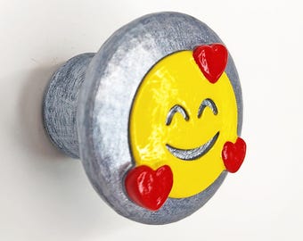 Embossed Emoji Cabinet Knobs | Love Devil Nervous Kiss Winking Crying & More | Fun Silver Pulls