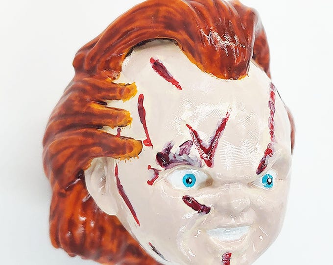 Featured listing image: Chucky / Bride of Chucky Character Drawer Pull - Nostalgic Scary Movie Retro Horror Cabinet Knob
