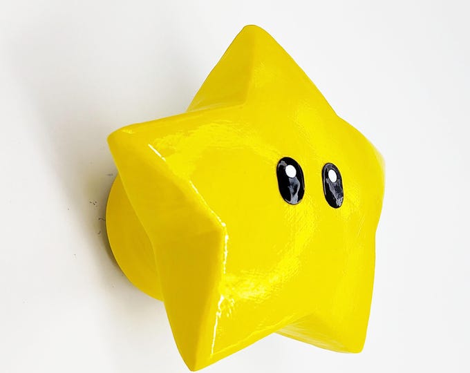 Featured listing image: Super Mario Star Drawer Knobs | Nintendo Game Room | Cute Star Video Game Furniture Knobs