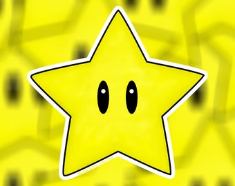 Yellow Super Star Sticker Decal - Warp Pipe Super Mario Bros Nintendo Switch Laptop Water Bottle Kids School Backpack Bike Skateboard Bumper