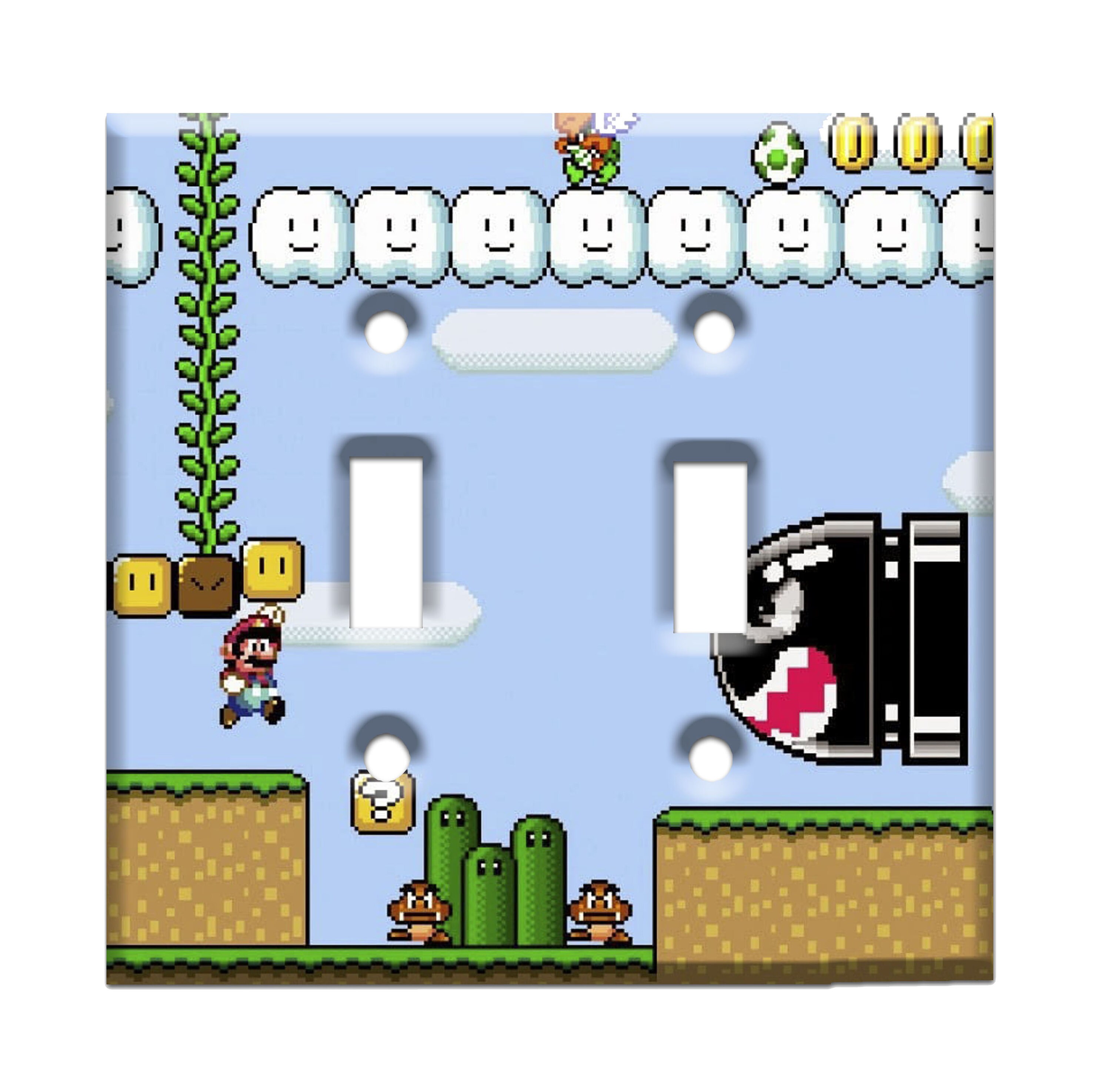 Super Mario World Double Switch Wall Plates - SNES nintendo video game decor kids bedroom idea