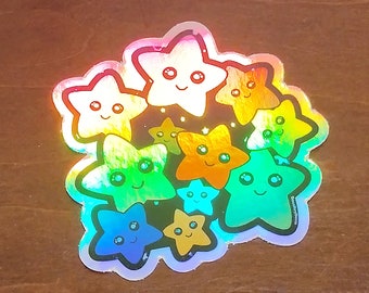Colorful Cute Stars Sticker Holographic Vinyl 3x3 inch | Glossy Stickers for Laptop Water Bottle Kids School Backpack Bike Skateboard Bumper