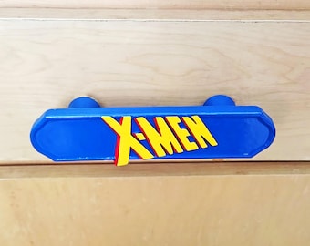 X-Men Drawer Pull Handle | Marvel Superhero Cabinet Hardware | Comic Book Fan Dresser Knob | Blue Yellow X-Men Logo Pull