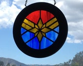 Captain Marvel Carol Danvers Stained Glass logo symbol 9 quot diameter