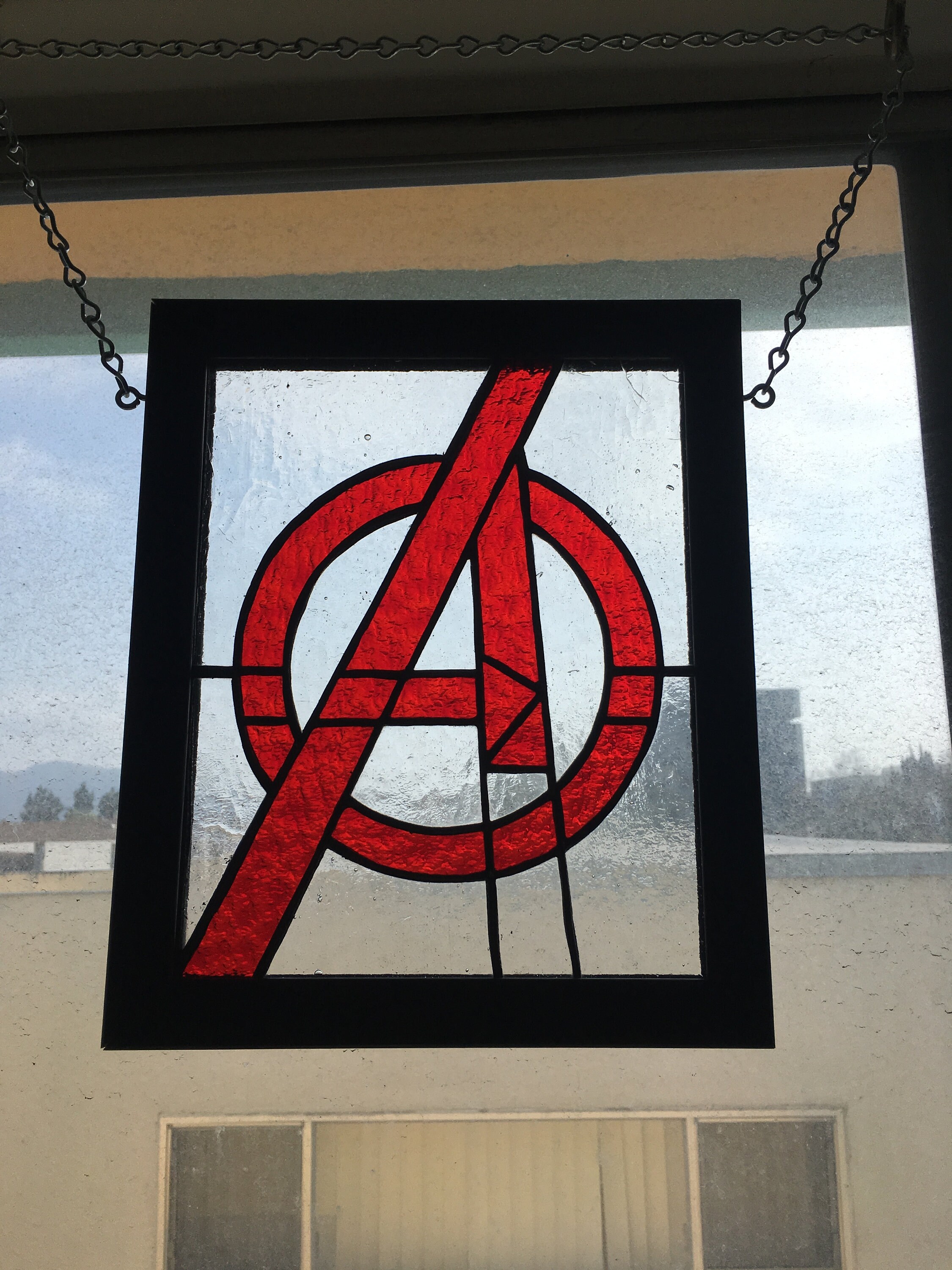 Avengers Stained Glass Logo Symbol 9 1 4 X 11 1 8 Inches Red Etsy