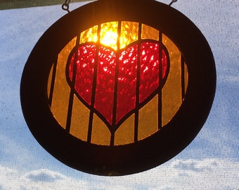 Red heart Stained Glass 9" diameter Valentine’s