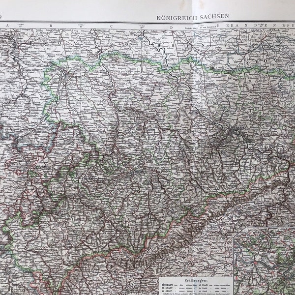 Vintage Map Saxony, historical map Sachsen, Germany from 1904