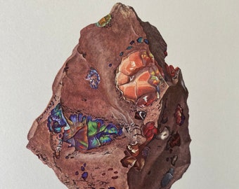 OPAL mineral print. Antique and vintage natural sciences and geology print. Gemstone illustration and wallart from 1960s