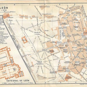 Vintage reisgids print leon spanje stadsplattegrond uit 1908