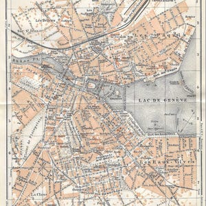Vintage reisgids stadkaart Genève zwitserland uit 1907