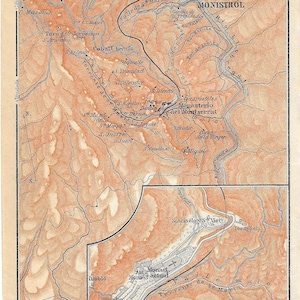 Carte des régions montagneuses de Montserrat, Espagne, 1907, impression d'un guide de voyage vintage