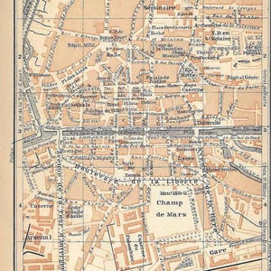Guia de viagem vintage, impressão, mapa da cidade de Rennes, França, de 1902