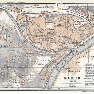 Impressão de guia de viagem vintage NAMUR BÉLGICA de 1910