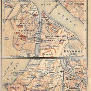 Vintage Reiseführer BAYONNE FRANCE Stadtplan von 1901