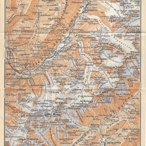 Vintage reisgids print Franse Alpen berggebied kaart uit 1906