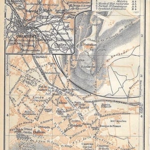 Vintage reisgids gedrukte kaart van de Franse stad Chambery uit 1906