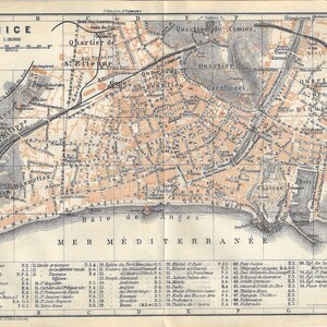 Vintage reisgids print mooie stadskaart van Frankrijk uit 1906