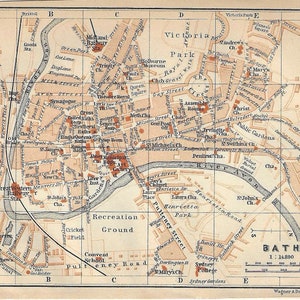 Vintage reisgids print BATH UNITED KINGDOM stadsplattegrond uit 1906