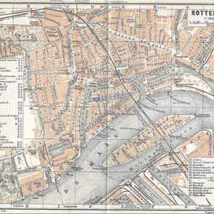 Vintage reisgids print rotterdam nederland stadsplattegrond uit 1910