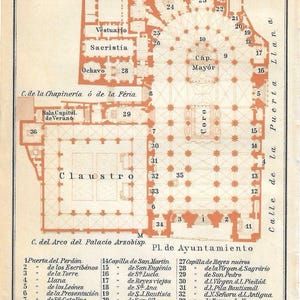 Vintage reisgids print toledo kathedraal spanje kerkkaart uit 1907