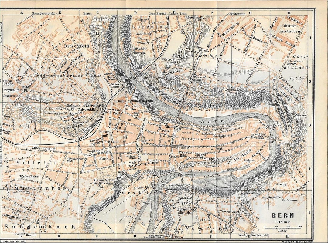 Vintage Travel Guide Bern Switzerland City Map Print From 1907 - Etsy