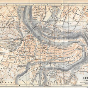 Vintage reisgids bern zwitserland stadskaart print uit 1907