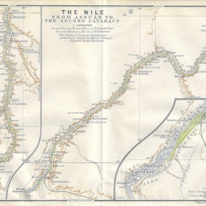 Vintage Reiseführer NIL FLUSS Ägypten Landkarte von 1907