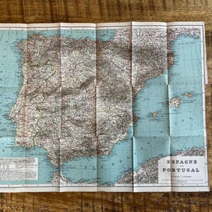 Impresión de guía de viajes vintage de España y Portugal de 1908