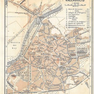 Vintage Reiseführer Valladolid Spanien Stadtplan von 1907