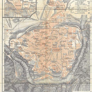 Vintage reisgids print toledo spanje stadskaart uit 1908