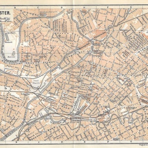 Impresión de guía de viaje antigua Mapa de la ciudad de MANCHESTER, REINO UNIDO, de 1906