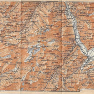 Vintage reisgids print chablais-alpen berggebied kaart uit 1906