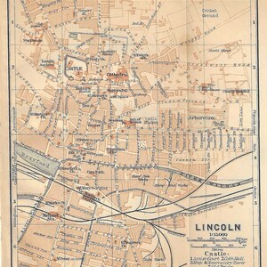Vintage Reiseführer LINCOLN UNITED KINGDOM Stadtplan von 1907