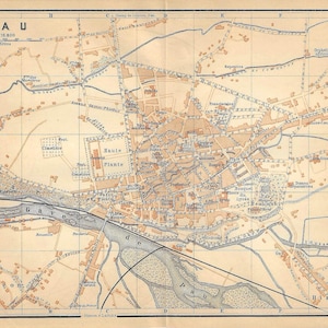 Vintage reisgids print pau france stadsplattegrond uit 1901