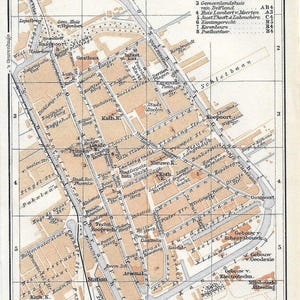 Guia de viagem vintage, impressão, mapa da cidade de Delft, Holanda, de 1910