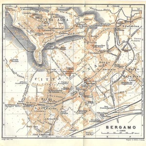 Vintage reisgids print bergamo italië uit 1913