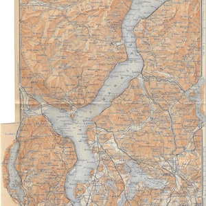 Guida turistica d'epoca stampata lago maggiore mappa area italia dal 1907
