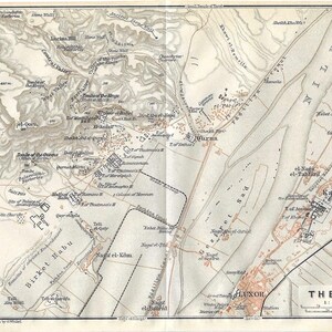Vintage reisgidsafdruk van Thebe, Egypte uit 1928