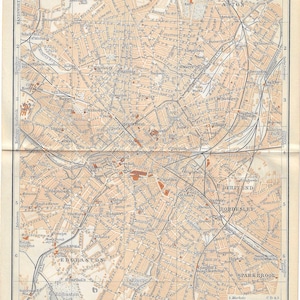 Guia de viagem vintage, impressão, mapa da cidade de Birmingham, Reino Unido, de 1906