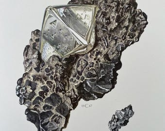 Vintage Diamond Mineral Print: Antique Geology Gemstone Illustration (1969)
