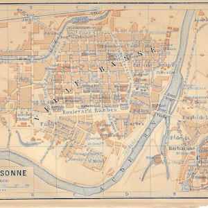 Impresión de guía de viaje antigua Mapa de la ciudad de CARCASSONNE, FRANCIA, de 1901