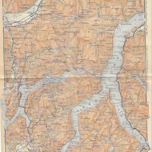Vintage reisgids print comomeer italië gebiedskaart uit 1907