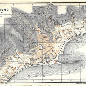 Vintage reisgidsafdruk San Remo, Italië uit 1913