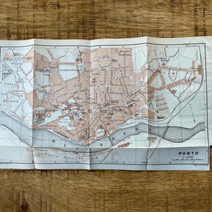 Vintage reisgids print stadsplattegrond porto portugal uit 1907
