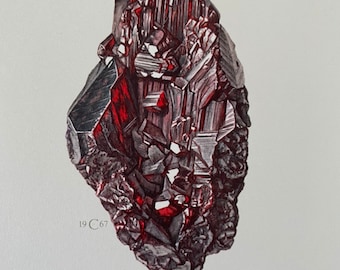 Proustite Mineral Print: Antique 1960s Geology Wall Art