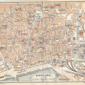 Vintage reisgids print barcelona spanje stadskaart uit 1908