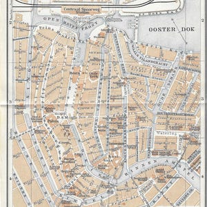 Vintage reisgids print amsterdam nederland stadsplattegrond uit 1910