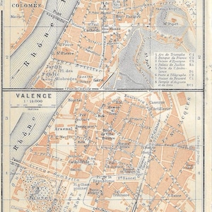 Vintage reisgids print vienne & valentie frankrijk stadsplattegronden uit 1906