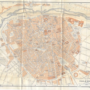 Vintage stadskaart met reisgids print valencia spanje uit 1908