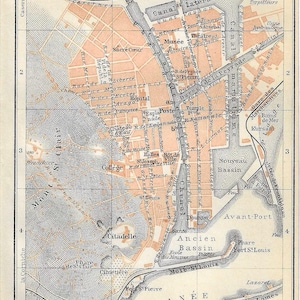 Vintage reisgids print cette frankrijk stadsplattegrond uit 1906